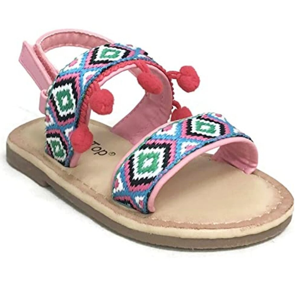 Lucky Top Cream-12A Baby Girls Adorable Pom Pom Fringe Gladiator Sandals Blush 4